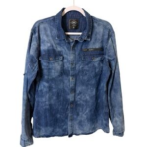 ROK Hand Crafted Acid Wash Denim Shirt XL Long Sleeve Grunge Western
